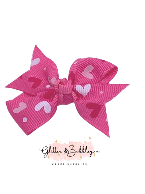 Pigtail Bow 10 pack Pink Hearts