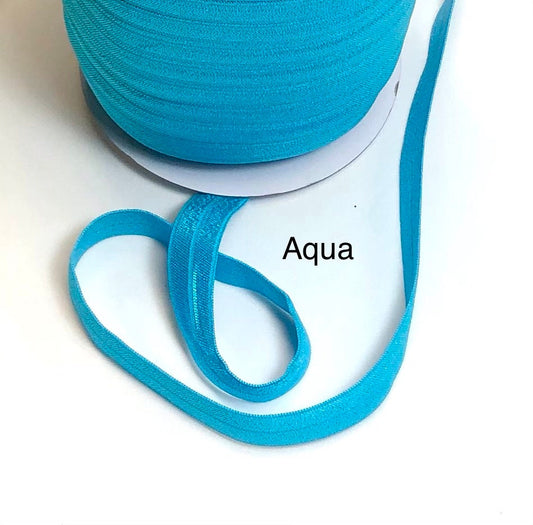 Fold Over Elastic Aqua 5/8 inch wide