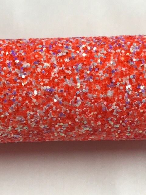 Chunky Glitter Canvas Sheet Neon Orange with Purple splash