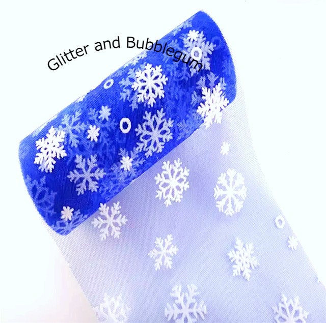 Tulle 6 inch wide with snowflakes Royal Blue 10 yard roll