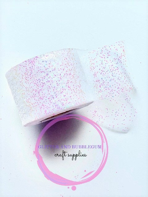 White glitter tulle 2 inch wide 20 to 25 yard roll