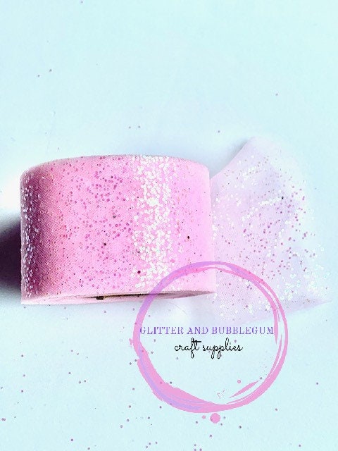 Light Pink glitter tulle 2 inch wide 20 to 25 yard roll