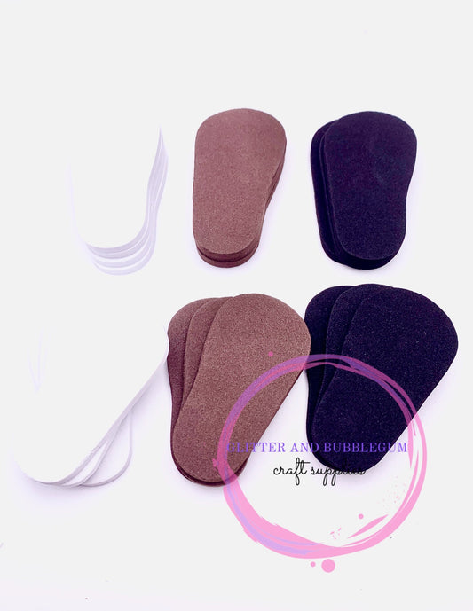5mm Doll shoe soles to make shoes for 18 inch dolls such as American Girl white, black and brown 10 pack