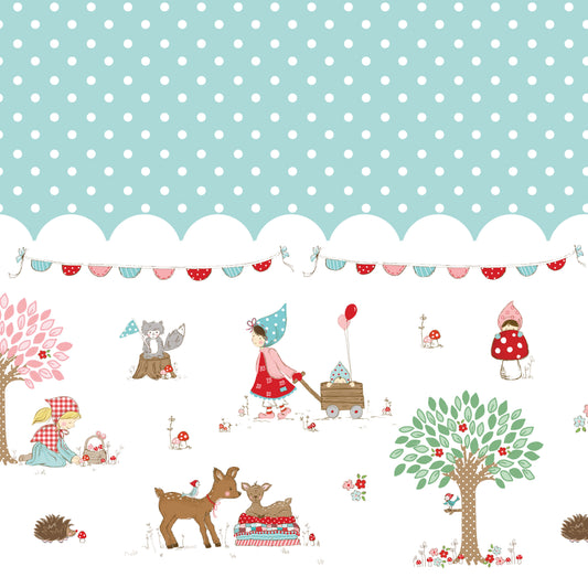 Whimsical Woodland Border Print Aqua