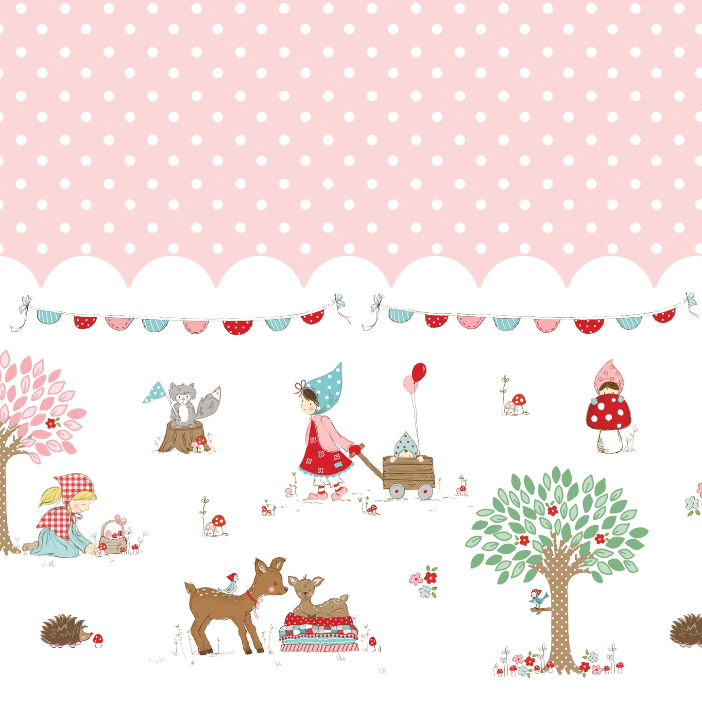 Whimsical Woodland Border Print Pink