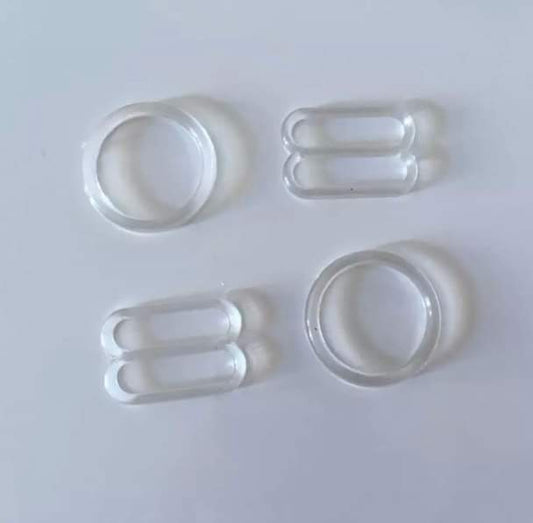 Clear plastic bra o-rings and sliders. 5/8ths inch or 15mm