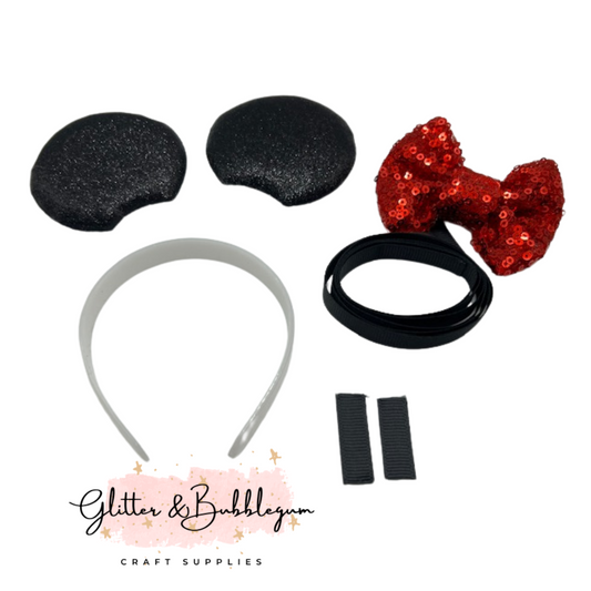 Make your own doll mouse ears. Black and Red for 18 inch dolls.