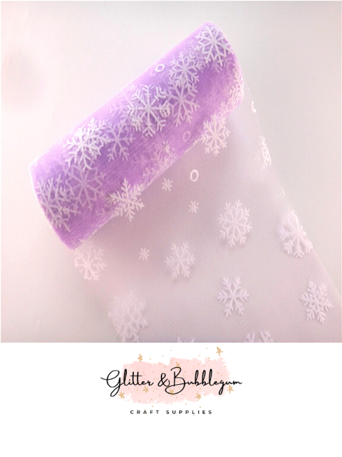 Tulle 6 inch wide with snowflakes in Lavender 10 yard roll