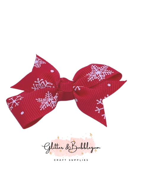 Pigtail Bow 10 pack Red Snowflake