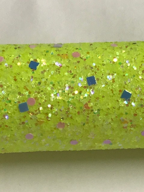 Fabric Sheet Chunky Glitter Neon Yellow with Geometric