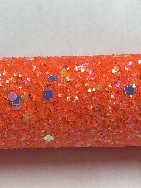 Chunky Glitter Canvas Sheet Neon Orange with Geometrics