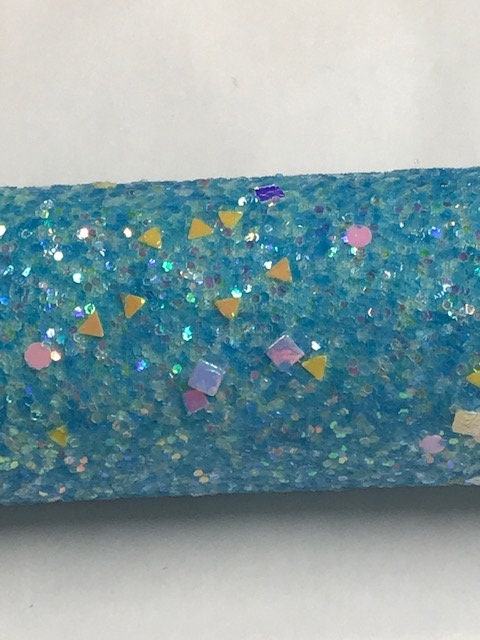 Fabric Sheet Chunky Glitter Neon Blue with Geometric