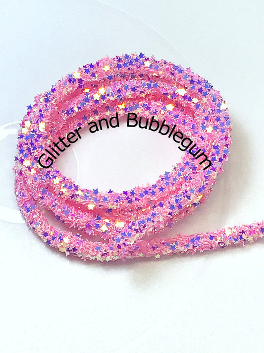 Chunky glitter tubing 6mm x 1 yard Pink Stars