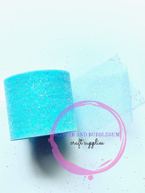 Lt Blue glitter tulle 2 inch wide 20 to 25 yard roll