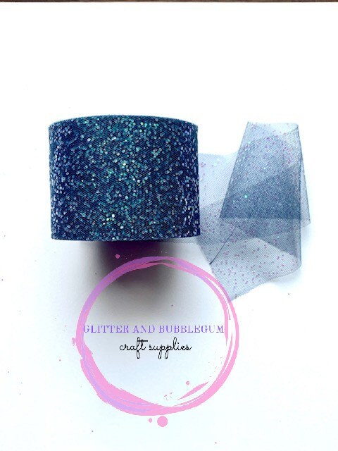 Dark Blue glitter tulle 2 inch wide 20 to 25 yard roll