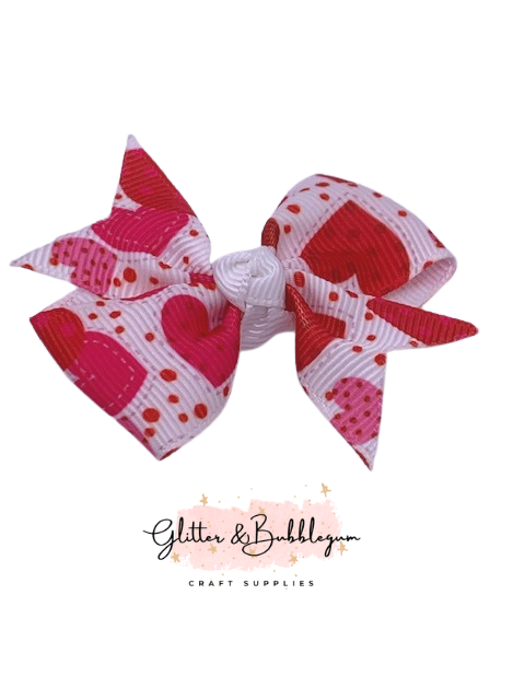 Pigtail Bow 10 pack White Hearts